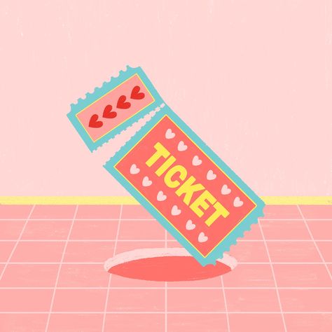 Movie dating ticket illustration | premium image by rawpixel.com / Tang Ticket Illustration, Ticket Drawing, Valentines Day Doodles, Valentines Movies, Images For Valentines Day, Valentine Poster, Pink Floor, Brochure Design Creative, Movie Ticket