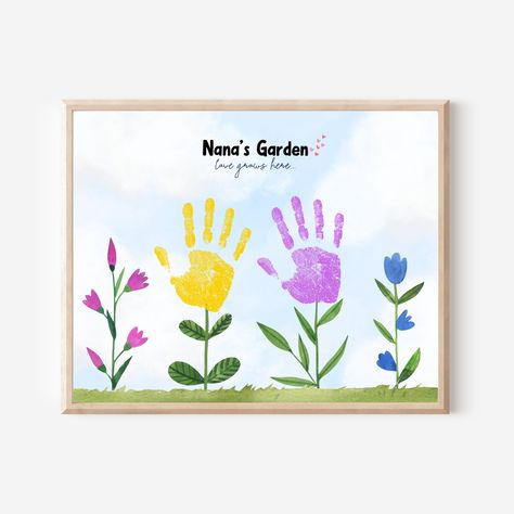 Nana's Garden Handprint, Grandma Handprint, Nana Handprint, Nana birthday, Grandparent's Day handprint,Nana Mother's Day gift from grandkids Gift From Grandkids, Handprint Gifts, Nana Birthday, Daycare Activities, Handprint Craft, Toddlers And Preschoolers, Craft Activity, Handprint Art, Nana Gifts