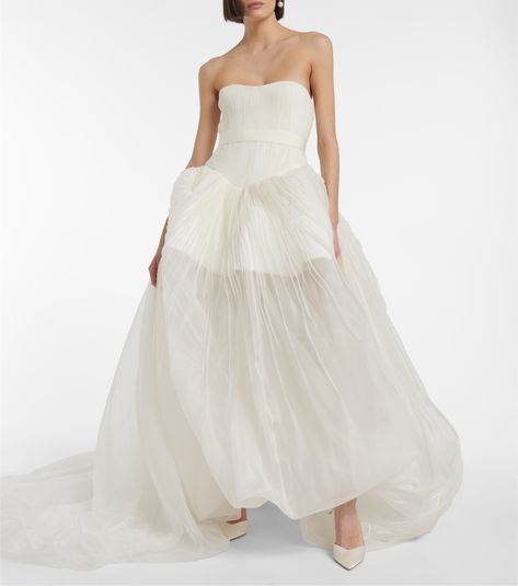 Bridal Emory Silk Organza Gown in White - Danielle Frankel | Mytheresa Danielle Frankel Bridal, Danielle Frankel, Organza Gown, White Bustier, Organza Gowns, Ceremony Dresses, Bohemian Wedding Dress, Tulle Gown, Silk Gown