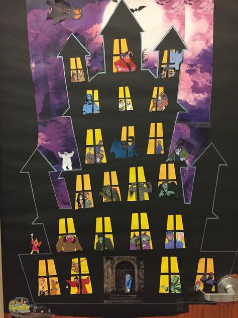 Scooby-Doo Door Display October 2017 Scooby Doo Bulletin Board Halloween, Scooby Doo Halloween Door Decorations, Scooby Doo Office Decorations, Scooby Doo Door Decoration Halloween, Scooby Doo Hallway Decorations, Scooby Doo Classroom Door, Scooby Doo Halloween Decorations Diy, Scooby Doo Halloween Decor, Haunted House Door Decoration