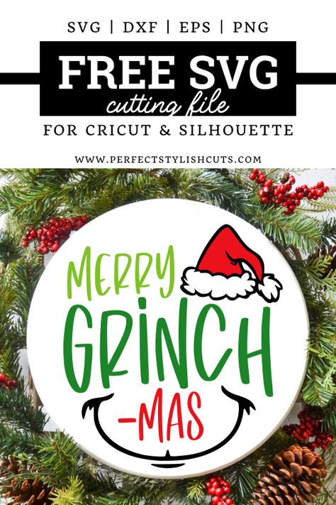 FREE Merry Christmas Door Hanger SVG File Merry Grinchmas Svg Free, Free Svg Christmas Files For Cricut, Free Christmas Movies, Grinch Svg Free, Nightmare Before Christmas Font, Grinchmas Svg, Grinch Sign, Christmas Fonts Alphabet, Canva Christmas