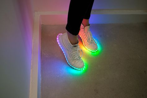 DIY Light-Up Shoes - learn.sparkfun.com Plain White Shoes, Donut Shoes, Diy Led Light, Marvel Shoes, Led Clothing, Led Lighting Diy, Diy Led, Light Up Sneakers, Diy Light