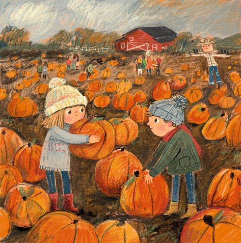 Leanne Hatch Illustration, Pumpkin Head Illustration, October Illustration Art, Pumpkin Patch Color Palette, Pumpkin Patch Drawing, Pumpkin Patch Illustration, October Color Palette, Pumpkin Illustration Autumn, October Doodles