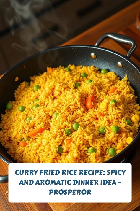 Curry fried rice with peas and carrots in a black pan. Fried Rice Authentic, Best Fried Rice, Curry Fried Rice, Thai Fried Rice, Dinner Games, Curry Rice, Frozen Veggies, Quick Weeknight Meals, Fried Rice Recipe