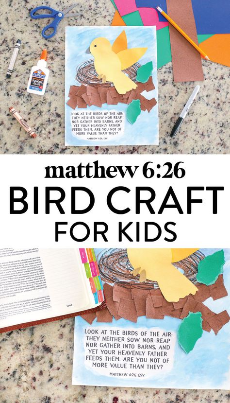 Do Not Worry Bird Craft for Kids (from Matthew 6:26) - The Littles & Me Do Not Worry Bible Craft, God Made Fish And Birds Craft, The Sermon On The Mount Craft, Matthew 17:1-9 Craft, Sermon On The Mount Craft For Kids, Bird Craft, Matthew 28:16-20 Craft, Prayer Kids Craft, Children's Church Crafts