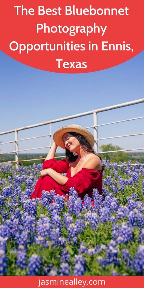 If you're interested in Texas bluebonnet photography, you have to check out the Ennis Bluebonnet Trail! Ennis is the official bluebonnet city of Texas and the perfect place for solo or family photoshoots! With countless gorgeous bluebonnets, these fields of the official state flower of Texas make for the perfect photo backdrop!  So make sure you bring your best outfits and photo gear for this Instagrammable place! Check out my post to learn exactly what you need to know before visiting! Ennis Texas, Texas Weekend Getaways, More Followers On Instagram, Family Photoshoots, Texas Photo, Texas Bluebonnets, Photo Gear, Instagrammable Places, Texas Travel