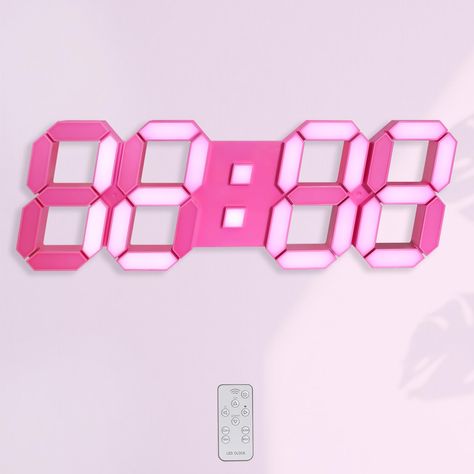 PRICES MAY VARY. [15" Big Pink LED Clock] This adorable big pink wall clock with pink LED lights can make a wonderful gift for pink bedroom decor aesthetic. The led pink wall clock can function as both a desktop clock for bedrooms with its base bracket and a wall clock hung in bedroom, gaming room, living room, kitchen, gym, classroom, office, meeting room, and more. It serves as a super cute and cool unique decorative clock for wall and a bedside alarm clock. Size: 15.0x5.1x0.9 inches (Weight: Bedroom Gaming Room, Pink Led Lights, Wall Clock Hanging, Bedroom Decor Aesthetic, Pink Clocks, Bedroom Gaming, Clock For Bedroom, Bedroom Clocks, Bedside Clock