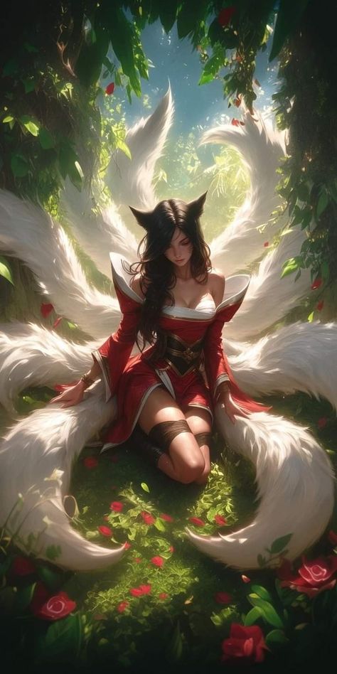 League Of Legends Artwork, League Of Legends Phone Wallpaper, White Nine Tailed Fox Art, Ahri League Of Legends Wallpapers, Ahri League Of Legends Fanart, Anivia League Of Legends, Oni Aesthetic, Kitsune Woman, Ahri Fanart