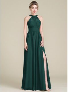 Green High Neck Dress, High Neck Sequin Dress, High Neck Chiffon Dress, Dark Green Gown, Hunter Green Bridesmaid Dress, Brides Maid Gown, Formal Ideas, Chiffon Prom Dresses, Green Formal Dresses