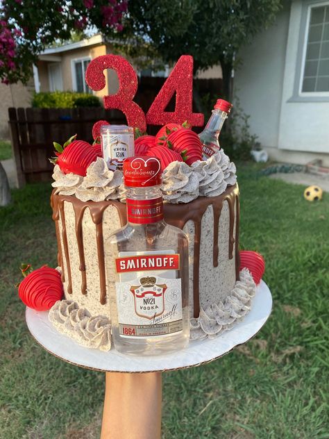 34 Birthday Cake, Birthday Cake 8, Tequila Cake, Alcohol Birthday Cake, Drunk Barbie Cake, 34 Birthday, Birthday Drip Cake, Alcohol Cake, Cookies N Cream