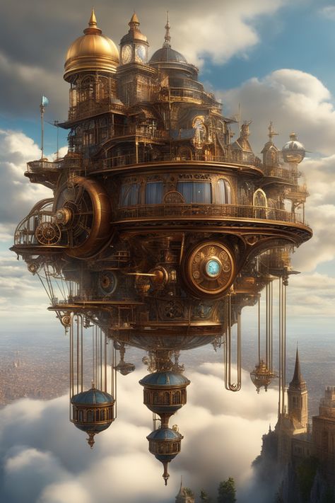 #AI #art #steampunk Glam Bedroom Decor Chic, Steampunk Airship Art, Steampunk House Concept Art, Steampunk Island, Steampunk Landscape, Old Hollywood Glamour Bedroom, Red Gatorade, Steampunk Floating Island, Air Ships Steampunk