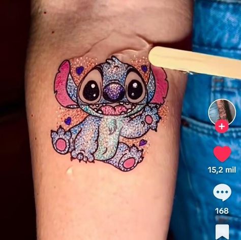 Disney Glitter Tattoo, Glitter Tattoos Real, Favorite Tattoos, Stitch Tattoo, Sticker Tattoo, Tattoo Trend, Glitter Tattoo, Disney Tattoos, Dog Tattoos