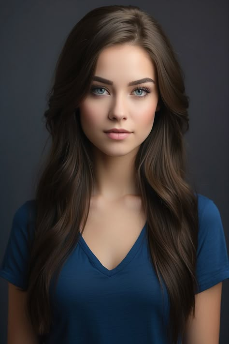 Check out this amazing photorealistic portrait of a 20-year-old American girl with long straight dark hair and blue eyes ❤️👩🇺🇸 Straight Dark Hair, Dark Hair And Blue Eyes, Dark Hair Women, Summer Skin Tone, Photorealistic Portraits, Pelo Cafe, Coupons For Boyfriend, Faces Art, Girl With Brown Hair