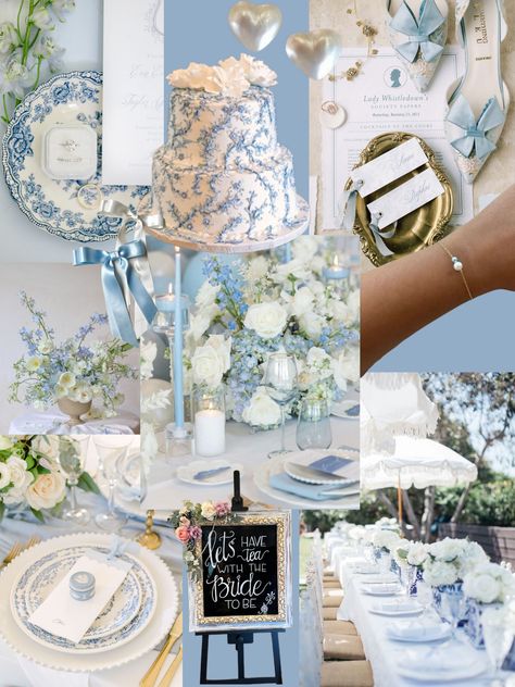 Hamptons Bridal Shower Theme, White And Blue Tea Party, Different Bridal Shower Themes, Chinoiserie Tea Party, Bridal Shower Food Ideas Afternoon, Bridal Shower Themes Tea Party, Blue And White Bridal Party, Bridal Shower Light Blue, Engagement Party Blue And White