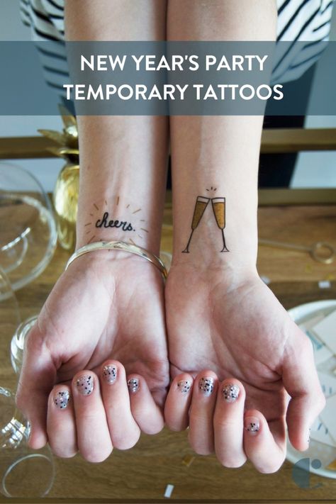 Say "hello" to the new year with these temporary tattoos you can print at home! New Years Eve Tattoo, Snake Ankle Tattoo, Tattoo Party, Cover Up Tattoos For Men, Bachelorette Tattoos, Puzzle Piece Tattoo, Metallic Tattoo Temporary, How To Make Glitter, New Year's Party