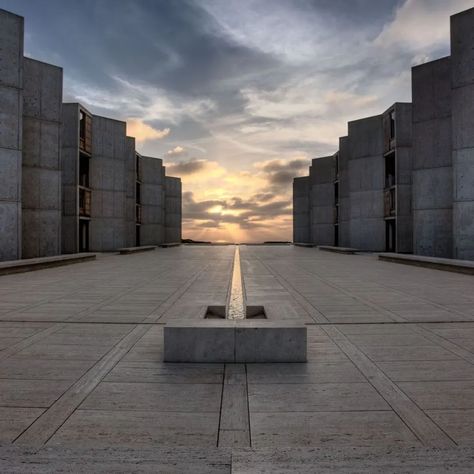 The Salk Institute. A Building of Wonder  Situated in California and commissioned by Jonas Salk, the institute embodies his vision for fostering scientific research and collaboration. The architect responsible for its iconic design, Louis Kahn, is celebrated for his groundbreaking use of concrete, structurally and aesthetically. Kahn seamlessly blends functionality with profound architectural elegance, defining not only the institute's aesthetic appeal but also supporting its scientific mis... Louis Kahn Architecture, Luis Kahn, Louis Khan, Salk Institute, Jonas Salk, Concrete Buildings, Louis Kahn, Concrete Structure, Light Shadow