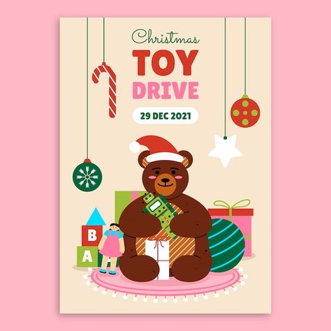 Hand drawn flat christmas toy drive post... | Premium Vector #Freepik #vector #flat-poster #christmas-flat #vertical-poster #christmas Toys For Tots Poster Ideas, Christmas Toy Drive Flyer, Toy Drive Flyer, Christmas Toy Drive, Poster Design Kids, Toy Donation, Drive Poster, Christmas Template, Christmas Graphic Design