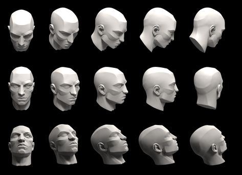 Head In Every Angle, Heads From Different Angles Reference, Head Angles Back View, Head From All Angles Reference, Head In Angles, Head Turn Drawing Reference, Bowed Head Reference, Head Reference Angles Photo, Head Turns Reference