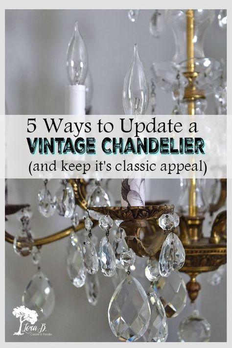 Update a vintage chandelier with these 5 simple DIY tips. Grandma's dining room light fixture can enter a whole new modern era as a beautiful home decor accent, while keeping it's classic appeal! #chandelierideas #vintagechandeliers #crystalchandeliers #vintagestyle #vintagestyleideas #antiquechandeliers #bedroomchandeliers Old Kitchen Lighting Makeover, Adding Crystals To Chandelier Diy, French Style Chandeliers, Old Light Fixtures Repurpose, Crystal Chandelier Makeover, Diy Glass Chandelier, Cottagecore Chandelier, Glass Chandelier Makeover, Chandelier Dining Room Modern