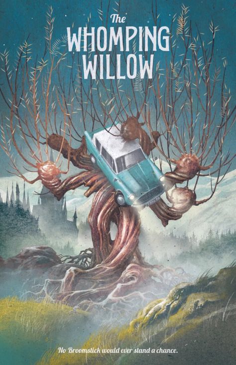 The Whomping Willow, Hogwarts, and the car of Charlie Weasley Harry Potter Travel Poster, Poster Harry Potter, Whomping Willow, Harry Potter Travel, Art Harry Potter, Harry Potter Poster, Theme Harry Potter, Cocoppa Wallpaper, Images Harry Potter