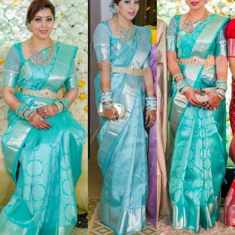 Skyblue Sarees Pattu Blouse, Teal Blue Pattu Saree, Latest Sarees For Wedding Function, Pastel Pattu Saree, Pastel Blue Saree, Pastel Sarees, Saree Bride, Sky Blue Saree, South Indian Bride Saree