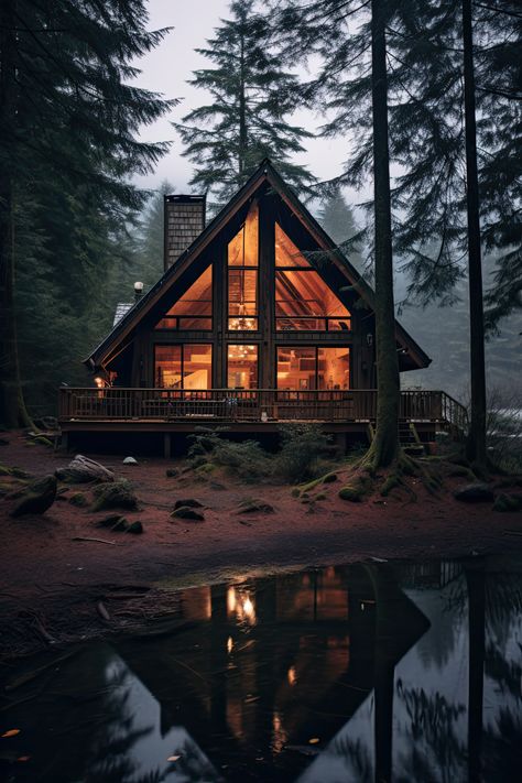 Modern Log Cabins Exterior, Log Cabins Exterior, Cabin Core Aesthetic, Lodge Design Ideas, Mountain Cabin Exterior, House Near River, Cabin Accessories, Modern Log Cabins, Glass House Design