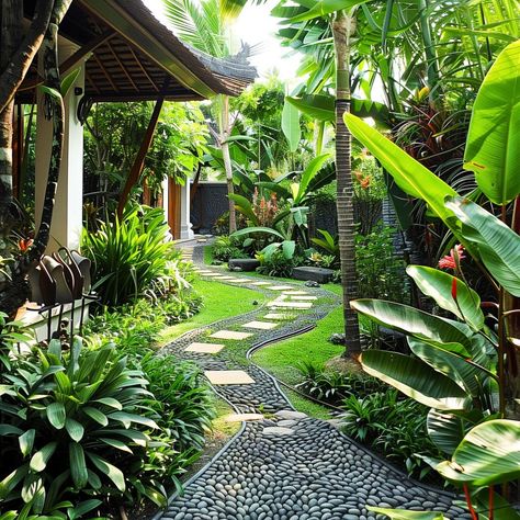 Pathway Designs Landscape, Bali Garden Ideas Backyards, Bali Inspired Garden, Bali Inspired Backyard, Bali Garden Design, Bali Style Garden, Bali Garden Ideas, Bali Backyard, Pathway Design