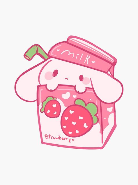 Strawberry Art Cute, Cute Strawberry Drawing, Strawberry Kawaii, Kawaii Chocolate Drawing, Kawaii Strawberry, Strawberry Milk Cute Drawing, Strawberry Milk Cow Drawing, Strawberry Milk Carton, Cat And Strawberry Drawing