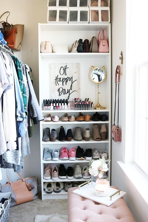 Shoe Storage Closet, Apartment Bookshelves, Ikea Shoe Storage, Ikea Closet Organizer, Closet Ikea, Shoe Storage Small Space, Billy Bookcases, Ikea Shoe, Bookshelves In Bedroom