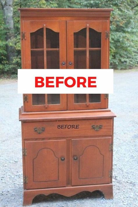 Small China Cabinet, Diy Hutch, China Hutch Makeover, China Cabinet Redo, Living Room Couches, China Cabinet Makeover, Vintage Hutch, Painted Hutch, Antique Hutch