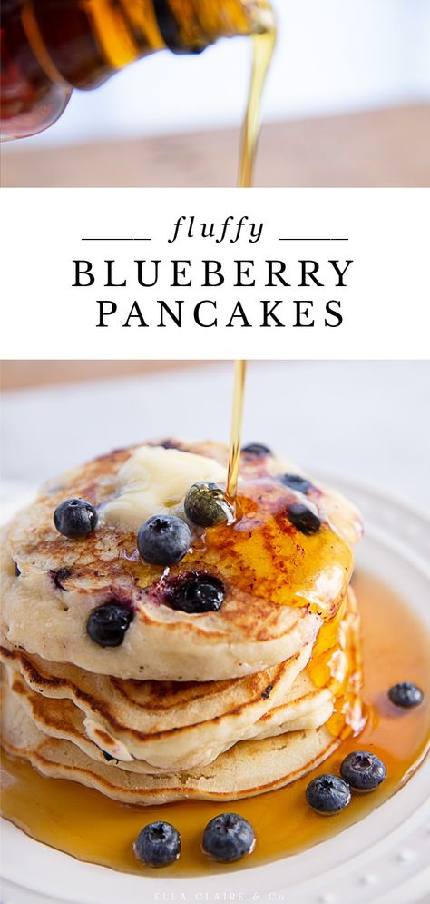 Make the BEST blueberry pancakes from scratch at home with this easy and quick recipe. In just minutes, you will have the fluffiest, most delicious homemade blueberry pancakes that taste so much better than the box (and really just as easy)! Best Blueberry Pancakes, Blueberry Pancakes Easy, Homemade Blueberry Pancakes, Pancakes Homemade, Fluffy Blueberry Pancakes, Ella Claire, Blueberry Pancakes Recipe, Freeze Pancakes, Recipe For Breakfast