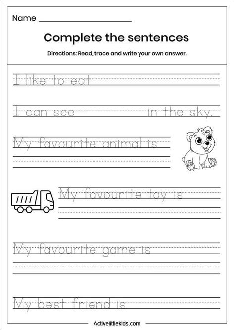 Writing Kindergarten Worksheets, Sentence Writing Kindergarten, Handwriting Practice Sentences, Handwriting Practice Free, Sentences For Kindergarten, English Writing Practice, Free Printable Handwriting Worksheets, Sentences Kindergarten, Free Handwriting Worksheets