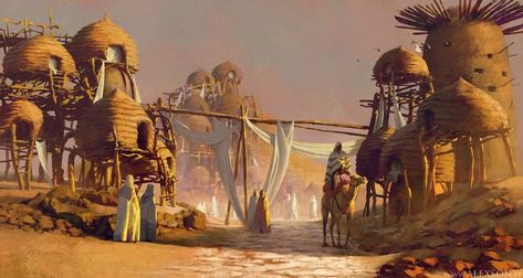 Desert Marketplace Concept Art, Desert Caravan Fantasy Art, Desert Monster Concept Art, Desert Fantasy Art, Desert Dnd, Dnd Desert, Desert Kingdom, Fantasy Desert, Desert Village