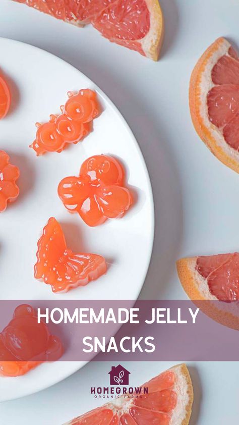 Jelly Ideas Desserts, Fruit Jelly Candy Recipe, Grapefruit Jelly Recipe, Grapefruit Candy, Grapefruit Jelly, Jelly Candy Recipe, Jelly Snacks, Candied Grapefruit, Gummy Jelly