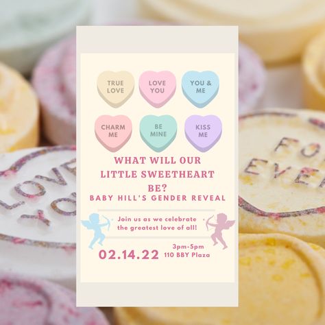 February Gender Reveal, Gender Reveal Ideas Valentines Day, Valentines Theme Gender Reveal, What Will Our Sweetheart Be Gender Reveal, Sweetheart Gender Reveal, Care Bear Gender Reveal Invitations, Gender Reveal Invitations Template, Gender Reveal Invitations, Baby Gender