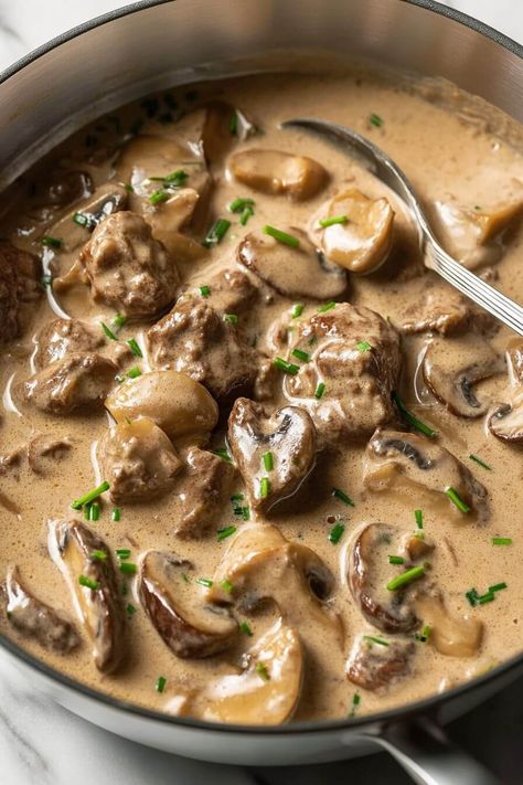 HOMEMADE BEEF STROGANOFF Make Ahead Beef Stroganoff, Gourmet Beef Stroganoff, Prime Rib Beef Stroganoff, Beef Stroganoff With Wine, Beef Stroganoff Dutch Oven, Beef Stroganoff Stew Meat, Beef Oxtail, Homemade Beef Stroganoff, Best Beef Stroganoff