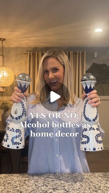 Tori Mohn | DIY, Furniture Flips, & Home on Instagram: "Tap follow to learn how to repurpose stuff!✨ Is it clear tequila is my fave?? COMMENT “DIY” to get a list of the items I used sent to your DMs! 💙 I am SO pumped about how these DIY tequila bottle lamps turned out. Clase Azul is one of my favorite tequilas, and it’s ever only been gifted to us. 

We kept the empty bottles because they were pretty, but they were really  just collecting dust! This can be done with any of your favorite bottles!! Just make sure you’re using the right drillbit to drill through the glass, and take it from my experience… start out SLOWLY and with a smaller drillbit than the size of the hole you’ll need. The water is used to help keep the drillbit from overheating!

This gets a 🍷🍷/5 on my DIY wine, er… tequ Repurposed Bottles Liquor, Clase Azul Tequila Bottle Ideas, Casa Azul Tequila Bottle Decor, Diy Tequila Bottles Decor, Clase Azul Bottle Ideas, Tequila Bottles Decoration, Empty Liquor Bottles, Bottle Lamps, Blackstone Recipes