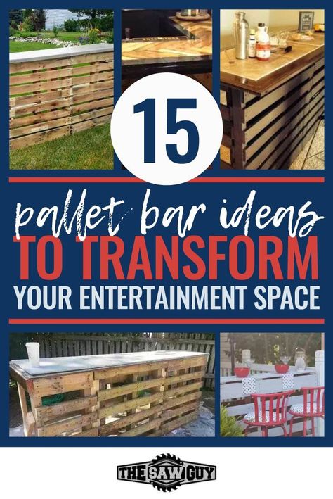 15 Pallet Bar Ideas To Transform Your Entertainment Space. #woodwork #diyproject #palletbar Pallet Bar Ideas, Palette Bar, Build Outdoor Furniture, Diy Home Decor For Apartments, Pallet Bar Diy, Pallet Bar, Used Pallets, Painted Patio, Decor Hacks