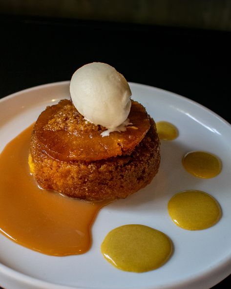 Ending dinner on a sweet note! Finish your meal with our Pineapple Upside Down Corn Cake ✨ Candied Pineapple | Sweet Corn Cake | Served Warm | Tres Leche | À La Mode Sweet Corn Cake, Sweet Corn Cakes, Corn Cake, Candied Pineapple, Gourmet Food Plating, Corn Cakes, Pineapple Upside, Pineapple Upside Down, Cocktail Desserts