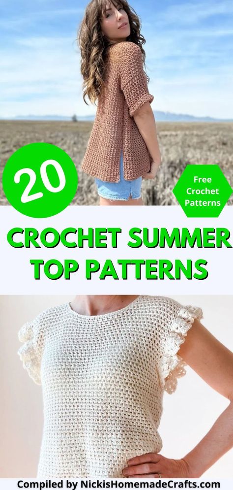 Looking to amp up your summer wardrobe with some stunning handmade tops? Check out our collection of 20 absolutely free and gorgeous crochet patterns perfect for all skill levels. These summer tops will make a stylish addition to your wardrobe, and you'll love showing off your handiwork at the beach, pool parties, and summer gatherings. Don't miss out on these must-have crochet tops – click to start creating today! Crochet Vest Outfit, Summer Crochet Patterns Free, Crochet Blouse Pattern, Summer Top Pattern, Crochet Tee, Crochet Vest Pattern, Crochet Ladies Tops, Crochet Tops Free Patterns, Crochet Summer Tops