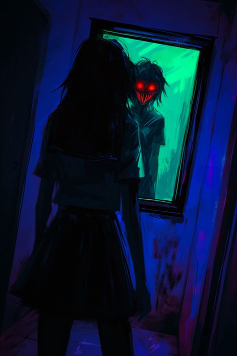 #aigenerated #ai #girl #AIイラスト #nijijourney #女の子 #mirror Crazy Anime, Horror Fanart, Anger Art, Creepy Girl, Anime Goth, Yandere Girl, Scary Wallpaper, Good Anime Series, Anime Devil