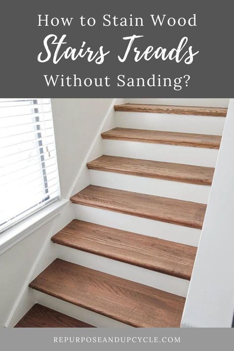 Learn how to stain wood stairs in just a few easy steps. Staining wood stair treads is a simple DIY project, let me show you! Have I ever mentioned that we have a “back house?” It’s a completely separate home with a full kitchen, two bathrooms and a bedroom upstairs. We’ve had a friend living there who recently moved out. Needless to say the carpet that was on the stairs and bedroom floor had to go! We hired someone to lay the stairs but I decided I would stain the stair treads. Staining Stairs, Stairs Remodeling, Painted Wood Stairs, Stairs Upgrade, Stairs Decor Ideas, Refinish Stairs, Redo Stairs, Diy Staircase Makeover, Stairs Makeover Ideas