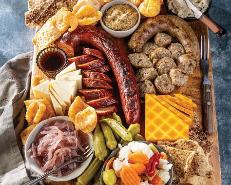 Smoked Cheddar Cheese, Bananas Foster Cake, Boudin Sausage, Head Cheese, Louisiana Cooking, Gumbo Soup, Appetizer Board, Creole Mustard, Pickled Okra