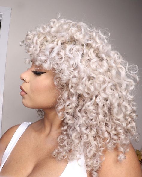 3.153 curtidas, 32 comentários - Fanola | Made In Italy (@fanola) no Instagram: “Side profile of @curly.glorii 's flawless, icy curls! 😍 She uses the @fanola Vegan No Yellow…” Blonde 3b Hair, Bleach Hair Ideas, White Curly Hair, Curly Balayage Hair, Natural White Hair, 3b Curly Hair, Diy Bleach, 3b Hair, Bleach Hair