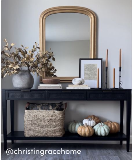 Fall Entry Table Decor, Fall Entry Table, Black Entryway Table, Entry Table Decor, Console Table Styling, Black Console Table, Console Table Decorating, Entryway Table Decor, Black Console