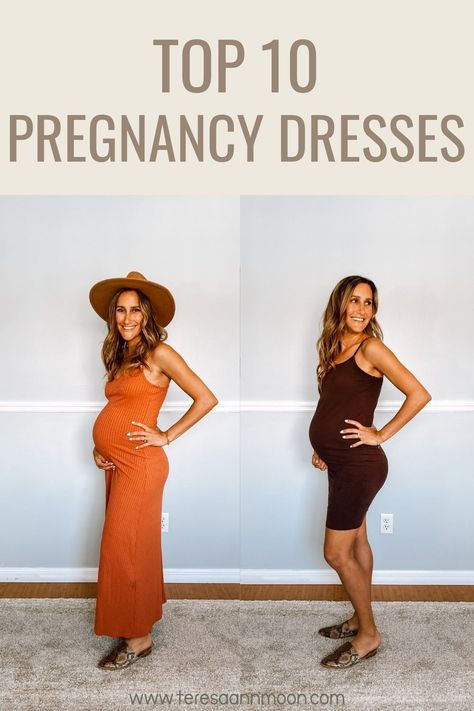 Ten casual pregnancy dresses that are perfect for any body type and all trimesters. All of these maternity dresses are budget friendly and super comfortable. The complete guide to these cute pregnancy dresses also has links to all the beautiful dresses! Maternity Casual Dresses, Summer Maternity Dress, Second Trimester Summer Outfits, Summer Maternity Outfits Third Trimester, Spring Non-stretch Maternity Dress, Spring Maternity Dress, Bump-friendly And Fitted, Spring Bump-friendly Maternity Dress, Maternity Dresses Summer, Knit Tank Dress