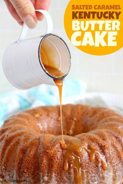 Caramel Kentucky Butter Cake, Salted Caramel Kentucky Butter Cake, Kentucky Butter Cake Recipe, Salted Caramel Coffee, Kentucky Butter Cake, Butter Cake Recipe, Leftover Cake, Salted Caramel Sauce, Caramel Coffee