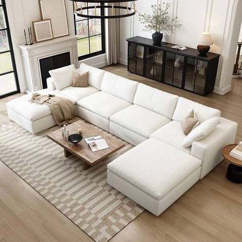 Amazon.com: Cloud Modular Sectional Sofa with Storage Ottoman, 120" Down Filled Comfort L Shaped Couch Modular Sectional Couch, Modern Deep Sofa Couches for Living Room Office Apartment (3 Seater+1 Ottoman，White) : Home & Kitchen Living Room U Shape Sofa, White L Shaped Couch, Living Room L Sofa, L Shaped Couches, Cloud Couch, Ottoman White, L Sofas, Shaped Couch, Living Room Classic