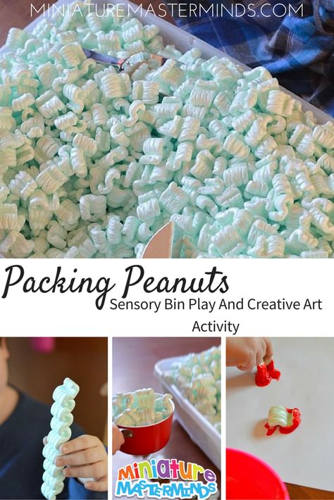 Packing Peanuts Sensory Bin Play And Creative Art Activity Have you ever gotten a huge box of packing peanuts in the mail? Do you just toss them out, reuse them to mail something else, or play with… Mail Sensory Bin, Circus Themed Sensory Bin, Post Office Sensory Bin, Packing Peanuts Sensory Bin, Packing Peanuts Crafts For Kids, Circus Sensory Bin, Packing Peanuts Crafts, Sensory Bin Play, Sensory Tables