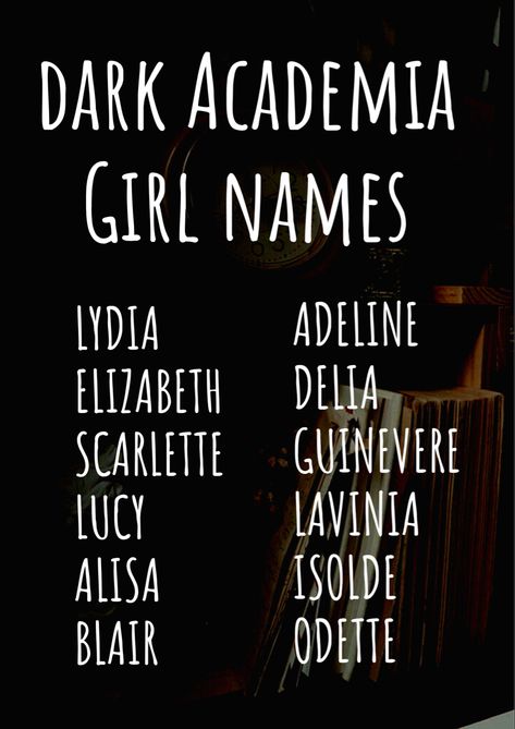 Names That Mean Black, Dark Academia Names Girl, Gothic Girl Names, Gothic Names, Aesthetic Baby Names, Dark Academia Girl, Fantasy Character Names, Female Character Names, Unisex Baby Names